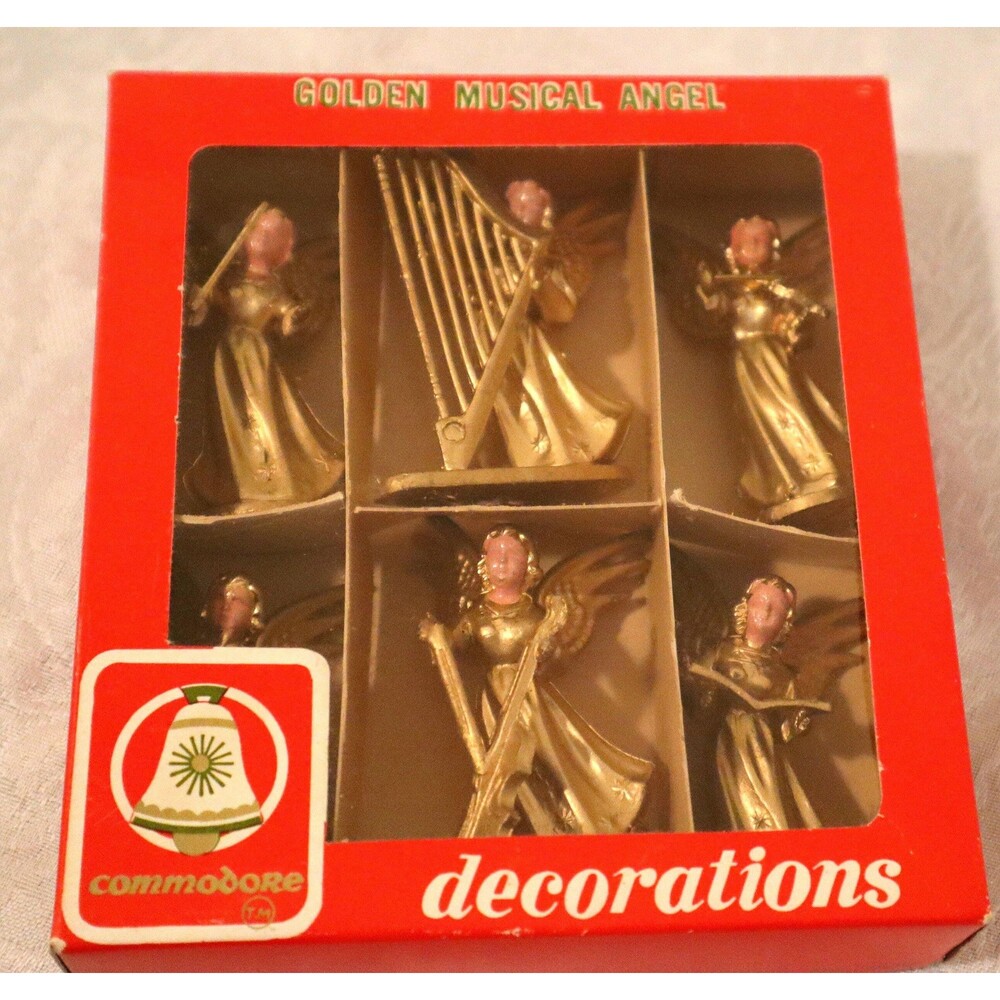Commodore Christmas Gold Angel Musician Decorations in Box 6 + 6 Loose